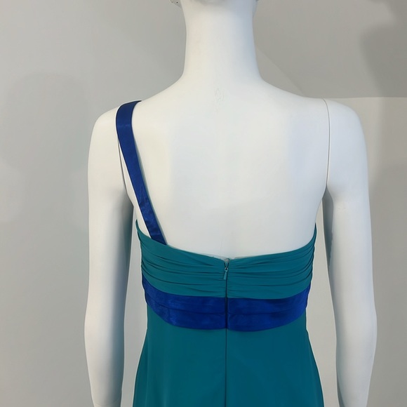 NWT SAMPLE BELLA FORMALS dress size 10 . Light Teal/cobalt. Georgette.Pristine - Picture 5 of 7